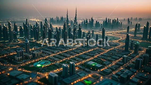 Concept of infrastructure development and improvement, futuristic vision of urban progress and growth, modern architectural arts and designs of skyscrapers in Saudi Arabia, towers and commercial buildings, crowded bright streets, Saudi future vision