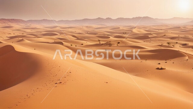 مناطق البادية وقت النهار، نمو النباتات الخضراء والأعشاب البرية في الأراضي الصحراوية ، التلال والهضاب من الرمال الناعمة، التكوينات والتشكلات الرملية في صحراء المملكة العربية السعودية، التضاريس و المرتفعات والقمم الجبلية في البراري، خلفية الطبيعة