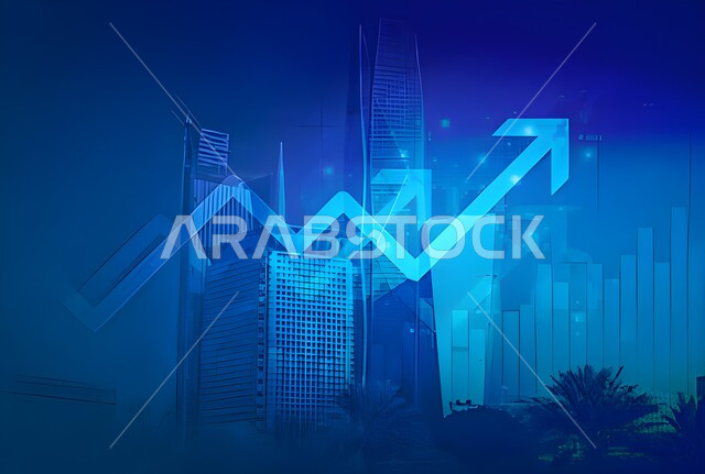 رسوم بيانية إحصائية للبورصة المالية بتقنية الهولوجرام ثلاثية الأبعاد، تطوير الشركات والمشاريع الاقتصادية، التجاره الإلكترونيه الرقمية، متابعة مؤشرات الأسهم ومخططات الإستثمار المالي, النمو والتطور في المجال الاقتصادي في السعودية