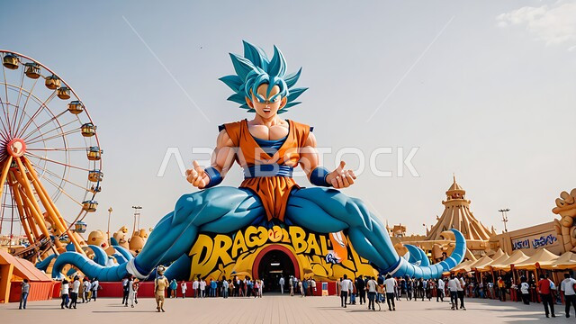 Entertainment and recreation in parks in the Kingdom of Saudi Arabia, fun recreational activities for children, attracting and attracting tourists from all over the world, Dragon Ball theme park in Qiddiya during the day, famous landmarks and tourist places, a park inspired by cartoon characters
