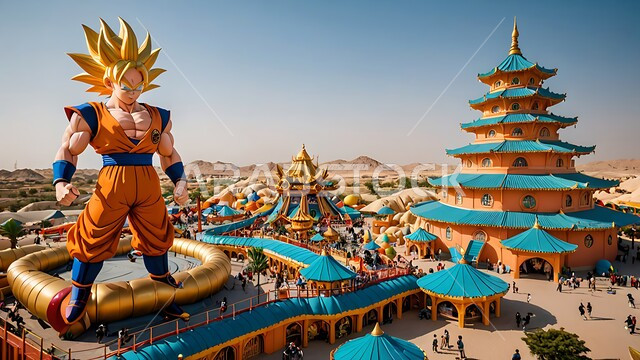 Entertainment and recreation in parks in the Kingdom of Saudi Arabia, fun recreational activities for children, attracting and attracting tourists from all over the world, Dragon Ball theme park in Qiddiya during the day, famous landmarks and tourist places, a park inspired by cartoon characters