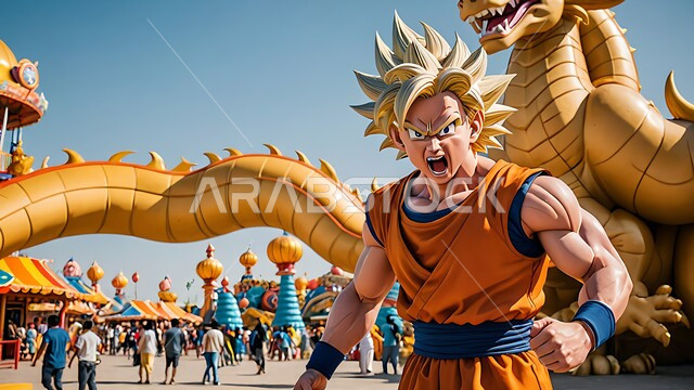 الأنشطة الترفيهية المسلية في المنتزهات, الفعاليات المميزة و الممتعة للأطفال, الاماكن السياحية المشهورة في المملكة العربية السعودية, منتزه مستوحى من شخصيات كرتونية و برامج الانمي الشهيرة, مدينة ملاهي دراغون بول في القدية في وقت النهار