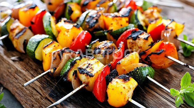 وجبات اللحم الضأن الشهية الساخنة, مطاعم للمأكولات العربية الشرقية, صورة مقربة لطبق من أسياخ الكباب المشوي مع الطماطم والبصل، وصفات الدجاج المشوية واللحوم بنكهات سعودية متنوعة، أطعمة وأغذية صحية