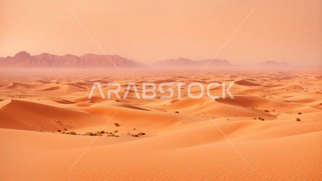 القمم والمرتفعات الجبلية، نمو النباتات الشوكية في المناخ الصحراوي، التلال الرملية والتضاريس الصحراوية الطبيعية في المملكة العربية السعودية، الجو القاسي والجاف في الأراضي القاحلة، المناظر الطبيعية والرمال الذهبية الناعمة في الصحراء