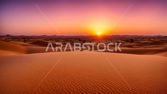 التشكيلات الرملية في صحراء المملكة العربية السعودية, الرمال الذهبية الناعمة والكثبان الرملية في مناطق الطبيعة الصحراوية، منظر غروب الشمس وسط الصحاري، خلفية الطبيعه