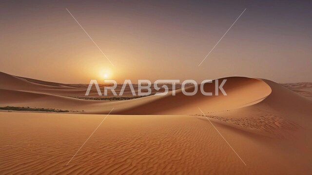 التشكيلات الرملية في صحراء المملكة العربية السعودية, الرمال الذهبية الناعمة والكثبان الرملية في مناطق الطبيعة الصحراوية، منظر غروب الشمس وسط الصحاري، خلفية الطبيعه