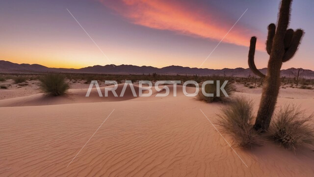 الكثبان الرملية والرمال الذهبية الناعمة في مناطق الطبيعية الصحراوية، التكوينات والتشكيلات الرملية في صحراء المملكة العربية السعودية، منظر غروب الشمس وسط الصحاري، خلفية الطبيعه