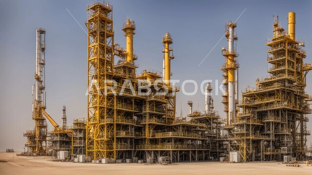 مستودعات ضخمة و كبيرة، هندسات ومعدات صناعية، صناعات ومشاريع بيتروكيماوية، خطوط الأنابيب والكابلات الفولاذية، مصنع تكرير النفط والغاز في المنطقة الصناعية، مصانع ومعامل في المملكة العربية السعودية