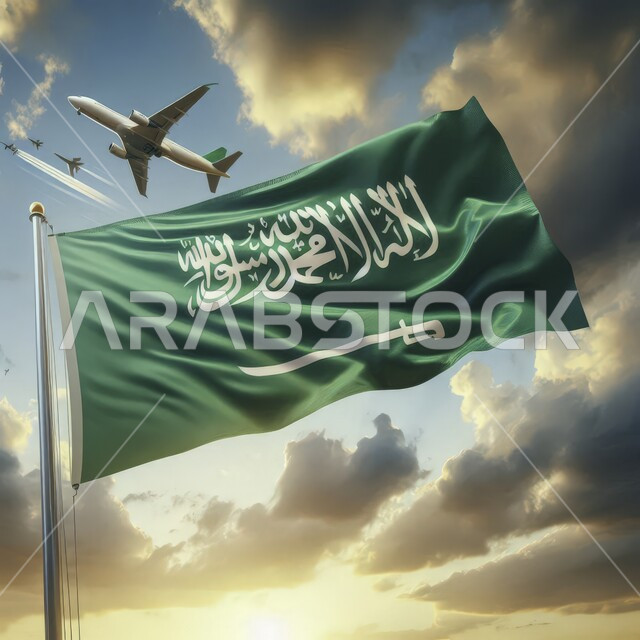 الاخلاص والولاء للبلاد، راية التوحيد والإسلام، احتفالات ومناسبات وطنية ، ذكرى اليوم الوطني 23 سبتمبر ،الاحتفال بيوم العلم 11 مارس بالطائرات، مفهوم حب الوطن والانتماء اليه، خلفية السماء المليئة بالغيوم