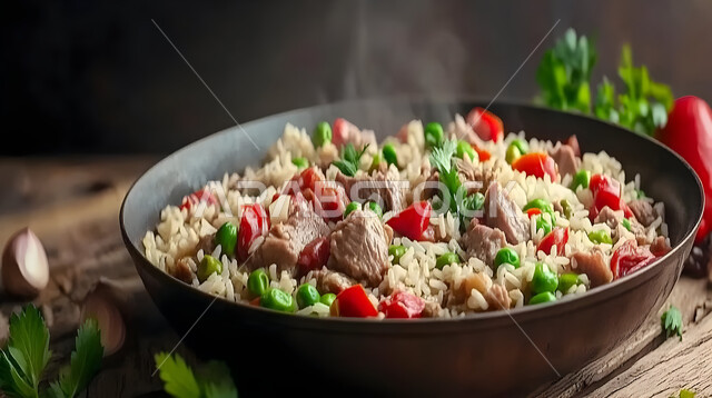 وجبات المطبخ السعودي, أصالة وفن الطهي الخليجي الشهير, المأكولات العربية التقليدية الشعبية، طبق من أرز المندي مع قطع اللحم والدجاج المشوي والخضار، وصفات طعام صحية شهية لذيذة