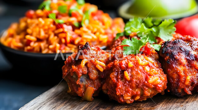 طبق من أرز الكبسة مع قطع اللحم البقري، ولائم وأطباق عربية تقليدية شعبية، وصفات المأكولات والوجبات الشرقية الشهية، مطابخ ومطاعم المملكة العربية السعودية، صحن من البرياني الشهير، مهارة إعداد وصفة المندي الخليجي المشهورة بالتوابل الغنية بالنكهات