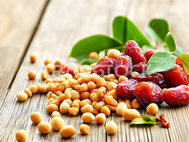 مجموعة متنوعة من المكسرات والتمور على لوح خشبي، أنواع التمور الفاخرة في المملكة العربية السعودية, ثمار ومحاصيل زراعية محلية وطنية، وجبة ذات قيمة غذائية عالية