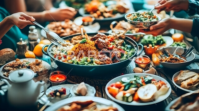 صحن من أرز الكبسة مع الخضراوات والتوابل، مأكولات وأطباق عربية تقليدية, طبق من أرز البرياني المطهي على مائدة العشاء ,وصفات الطعام الصحية الشهية، فنون تقديم الأطعمة الشرقية اللذيذة