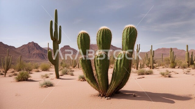 مجموعة من نبات الصبار الشوكي في المناطق الصحراوية, نمو الشوكيات والأعشاب في براري المملكة العربية السعودية, النباتات الشوكية البرية في المحميات الطبيعية