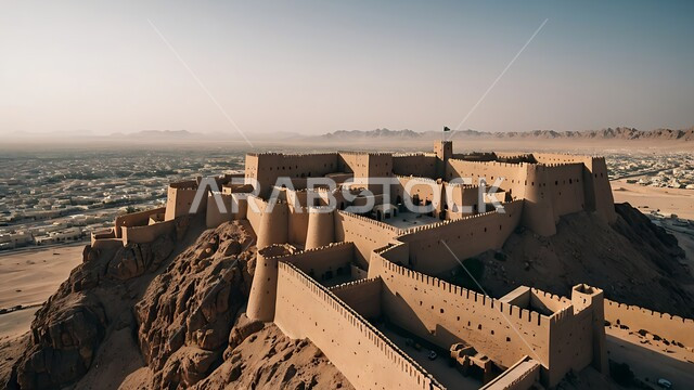 Architecture and ancient mud buildings from the ancient heritage, tourist places and landmarks in Saudi Arabia, the historic Masmak Palace Museum in the city of Riyadh in the Kingdom of Saudi Arabia, historical civilization in Riyadh.