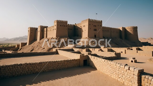 Historical civilization in Riyadh, the historical Masmak Palace Museum in the city of Riyadh in the Kingdom of Saudi Arabia, tourist places and landmarks in Saudi Arabia, architecture and ancient mud buildings from the ancient heritage