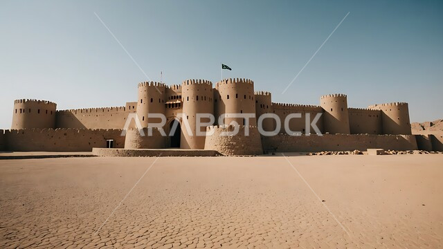 Tourist places and landmarks in Saudi Arabia, ancient architecture and mud buildings from the ancient heritage, the historic Masmak Palace Museum in the city of Riyadh in the Kingdom of Saudi Arabia, historical civilization in Riyadh.