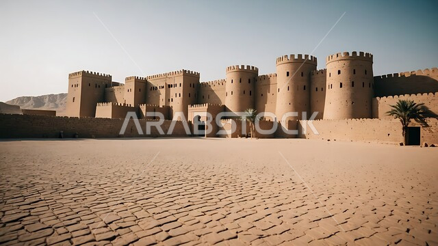 Historical civilization in Riyadh, the historical Masmak Palace Museum in the city of Riyadh in the Kingdom of Saudi Arabia, tourist places and landmarks in Saudi Arabia, architecture and ancient mud buildings from the ancient heritage