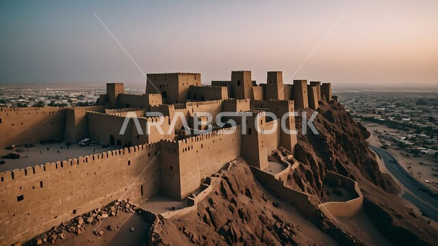 Tourist places and landmarks in Saudi Arabia, ancient architecture and mud buildings from the ancient heritage, the historic Masmak Palace Museum in the city of Riyadh in the Kingdom of Saudi Arabia, historical civilization in Riyadh.