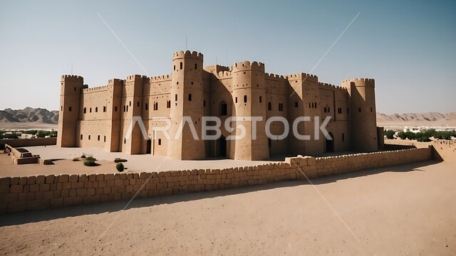Tourist places and landmarks in Saudi Arabia, ancient architecture and mud buildings from the ancient heritage, the historic Masmak Palace Museum in the city of Riyadh in the Kingdom of Saudi Arabia, historical civilization in Riyadh.