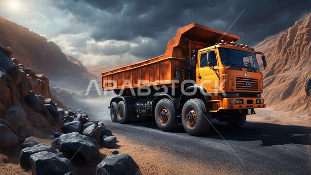 مناطق التنقيب عن الثروات الباطنية الخام، شاحنة كبيرة ملونه تسير على طريق اسفلتي في صحراء المملكة العربية السعودية, القمم والمرتفعات وتضاريس السلاسل الجبلية، نقل النفط من مواقع الإنتاج إلى محطات التوزيع أو المصافي, أهمية قطاع الطاقة في الاقتصاد