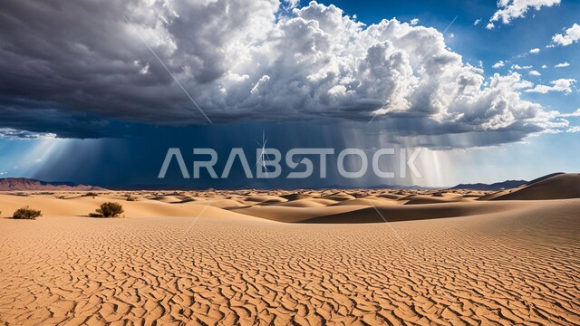 الظواهر والكوارث الطبيعية، منظر الإعصار الهوائي في الصحراء, الكثبان والرمال الذهبية الناعمة، التشكيلات والتكوينات الرملية في المملكة العربية السعودية, النباتات والشوكيات البرية، الزوابع الغبارية القوية في الصحاري