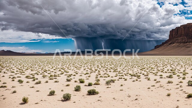 النباتات والشوكيات البرية، الكثبان والرمال الذهبية الناعمة، منظر الإعصار الهوائي في الصحراء, الظواهر والكوارث الطبيعية، التشكيلات والتكوينات الرملية في المملكة العربية السعودية,  الزوابع الغبارية القوية في الصحاري