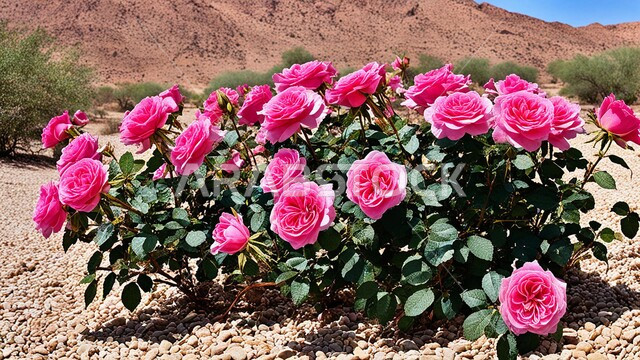 نمو الورود الملونة في صحاري المملكة العربية السعودية, الزهور العطرية الصحراوية, الرمال الذهبية الناعمة, صورة مقربة لمجموعة من الأزهار المتفتحة في الصحراء