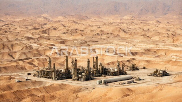 Oil and gas refineries, towers and metal structures in desert lands, large and huge storage tanks, petrochemical industries and projects, the concept of petroleum engineering in the Gulf countries, the renaissance of the Saudi national economy, fuel factories and mines in the Kingdom of Saudi Arabia