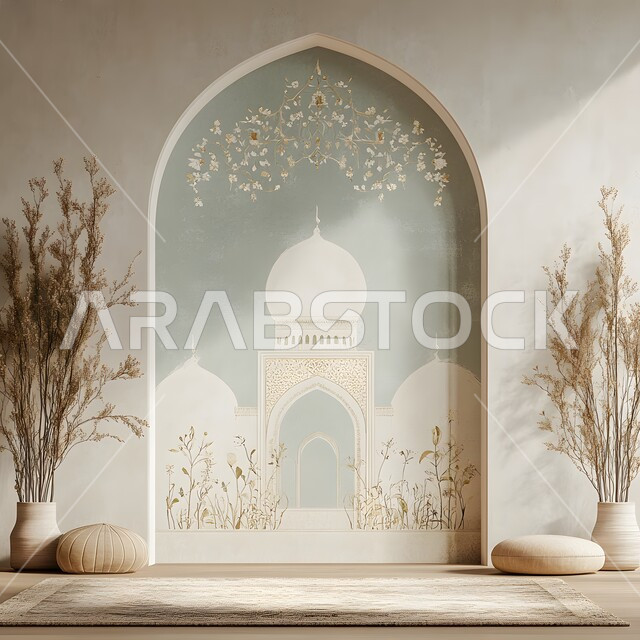  مجسم ثلاثي الأبعاد لمسجد باللون البيج , مناسبات وأعياد دينية إسلامية،تصاميم وديكورات متميزة ، زخارف اسلاميه ثري دي، خلفية المولد النبوي الأنيقة, رسوم توضيحية دقيقة