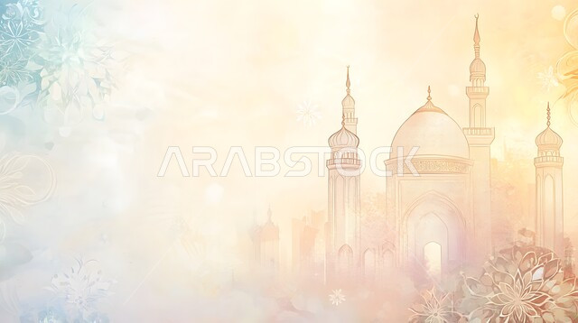 Modern style colorful domes and minarets architectural art, performing religious duties and prayers, worship and getting closer to God Almighty, decorations for religious holidays and occasions, 3D illustrations, background of the Prophet's birthday