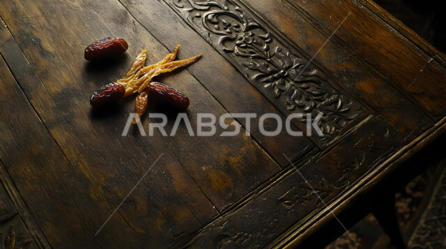 وجبة ذات قيمة غذائية عالية، صورة مقربة لحبات الرطب من نخيل المملكة العربية السعودية على قاعدة خشبية، تمر سكري صحي طازج, محاصيل ومنتجات زراعية محلية وطنية سعودية، ضيافة رمضانية لذيذة