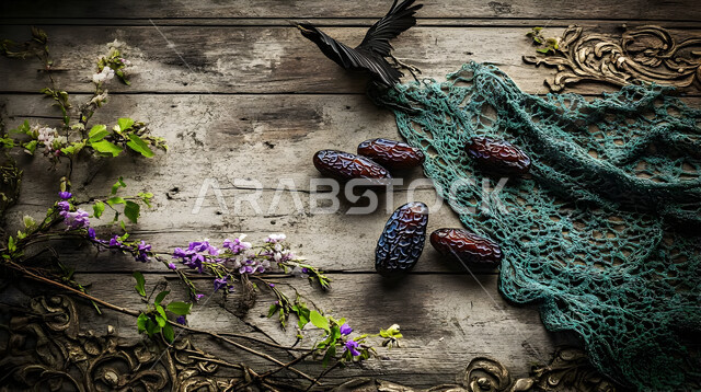 وجبة ذات قيمة غذائية عالية، صورة مقربة لحبات الرطب من نخيل المملكة العربية السعودية على قاعدة خشبية، تمر سكري صحي طازج, محاصيل ومنتجات زراعية محلية وطنية سعودية، ضيافة رمضانية لذيذة