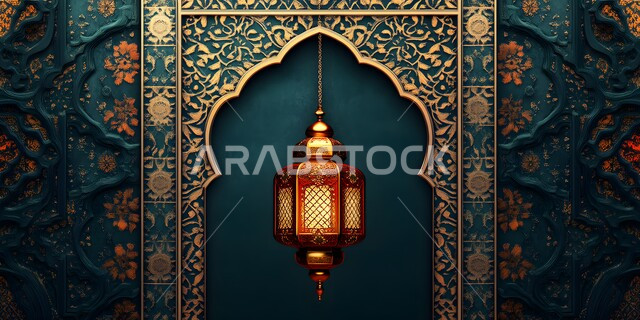 Islamic Art Decorations & Accessories, Arabic Metal Ornamented Lighted Lantern, Traditional Islamic Lanterns & Artifacts, Greeting Card for Prophet's Birthday