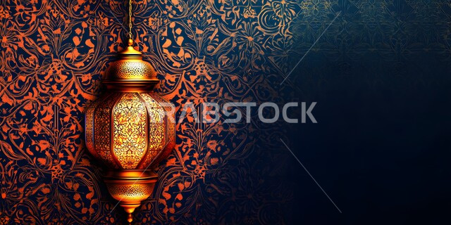 Arabic Metal Decorative Lighted Lantern, Islamic Art Decorations & Accessories, Traditional Islamic Lanterns & Artifacts, Eid Al-Mawlid Greeting Card