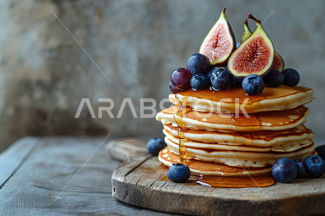 وجبات ذات قيمة غذائية عالية, طبق من طبقات الكريب اللذيذة المزينة بالتين والتوت الازرق و العسل, فنون تقديم الحلويات في مطاعم المملكة العربية السعودية, أطعمة مليئة بالسكريات و السعرات الحرارية