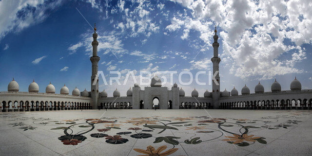 Sheikh Zayed Grand Mosque in Abu Dhabi, United Arab Emirates, Islamic architectural designs, architectural engineering art, famous landmarks of the Emirates, holy places in the Emirates