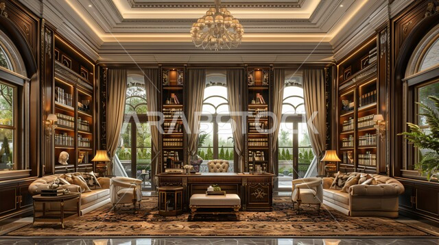 تجهيزات مكتبية حديثة بأثاث أنيق ومميز , تصاميم داخلية راقية على الطراز الحديث, ديكورات فخمة لمكاتب شركات المملكة العربية السعودية,النوافذ الزجاجية المطله على الطبيعه ,  التحف والاكسسوارات الفاخرة