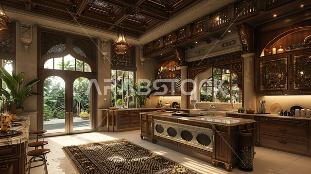 الديكورات العصرية للمطابخ العربية الفاخرة باللون البني، تصاميم داخلية متميزة للفلل والشقق السكنية في المملكة العربية السعودية, استخدام الطراز الفني الأنيق في الآثاث المنزلي، النوافذ والواجهات الزجاجية