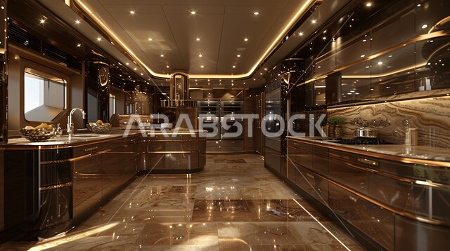 استخدام الطراز الفني الأنيق في الآثاث المنزلي ، الديكورات العصرية للمطابخ العربية الفاخرة باللون الاسود، تصاميم داخلية متميزة للفلل والشقق السكنية في المملكة العربية السعودية