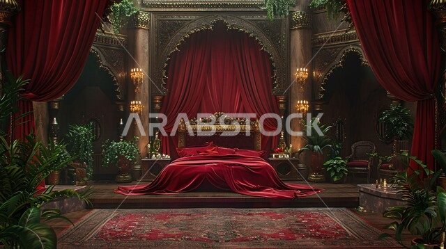 أثاث واكسسوارات منزلية داخلية أنيقة، غرفة نوم بتصاميم عصرية حديثة, التصميم الداخلي للمنازل والبيوت باللون الاحمر، شقق وفلل سكنية فاخرة، فنادق ومنتجعات بديكورات راقية في المملكة العربية السعودية