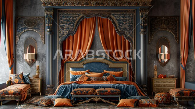 فنادق ومنتجعات بديكورات راقية في المملكة العربية السعودية, أثاث واكسسوارات منزلية داخلية أنيقة، غرفة نوم بتصاميم عصرية حديثة, التصميم الداخلي للمنازل والبيوت باللون الازرق والرمادي، شقق وفلل سكنية فاخرة