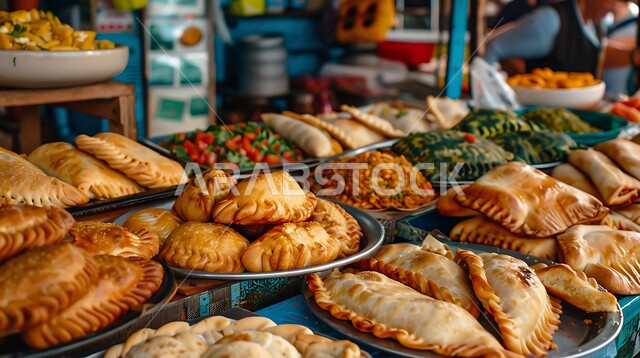 أطباق ووصفات طعام شعبية صحية، طرق مميزة لتقديم الاكل، وجبات بطرائق شهية، مطاعم للمأكولات العربية الخليجية السعودية المشهورة، صورة مقربة لطبق من المعجنات والفطائر المحشوة واللذيذة