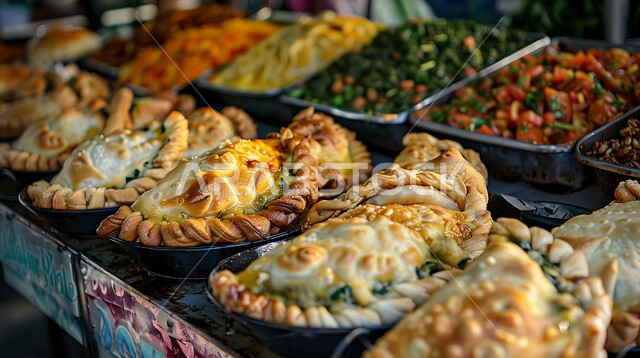 أطباق ووصفات طعام شعبية صحية، طرق مميزة لتقديم الاكل، وجبات بطرائق شهية، مطاعم للمأكولات العربية الخليجية السعودية المشهورة، صورة مقربة لطبق من المعجنات والفطائر المحشوة واللذيذة