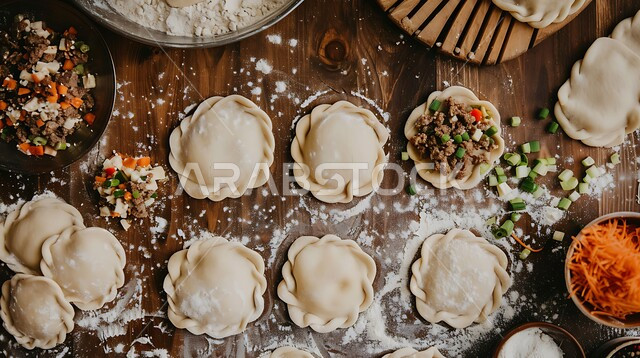 فطائر يدوية محلية الصنع بحشوات مختلفة، وجبة ذات قيمة غذائية عالية، فنون التقديم في مطاعم ومطابخ المملكة العربية السعودية، أطباق من المأكولات العربية التقليدية الشعبية، وصفات طعام شهية صحية ولذيذة