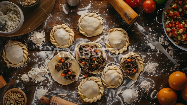 فطائر يدوية محلية الصنع بحشوات مختلفة، وجبة ذات قيمة غذائية عالية، فنون التقديم في مطاعم ومطابخ المملكة العربية السعودية، أطباق من المأكولات العربية التقليدية الشعبية، وصفات طعام شهية صحية ولذيذة