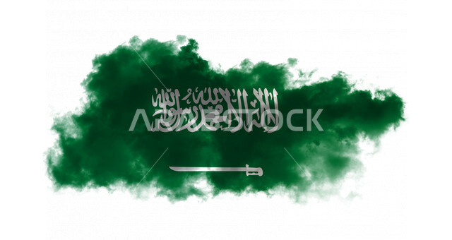 علم المملكة العربية السعودية على شكل غيمة ، الاحتفال باليوم الوطني السعودي ، ذكرى توحيد المملكة العربية السعودية