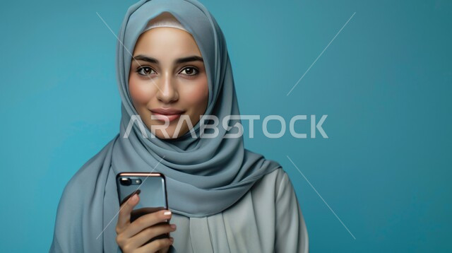 The concept of femininity and softness, modern fashion for veiled women, interest in elegance, beauty and external appearance, a portrait of a veiled Saudi Arab Gulf woman looking at the camera with movements that indicate self-confidence and pleasure.