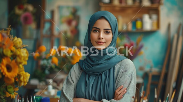 الاهتمام بالأناقة والجمال والمظهر الخارجي, أزياء محجبات عصرية حديثة، مفهوم الأنوثة والنعومة، صورة مقربة لامرأة خليجية سعودية عربية محجبة تنظر إلى الكاميرا بحركات تدل على الثقة بالنفس والسرور