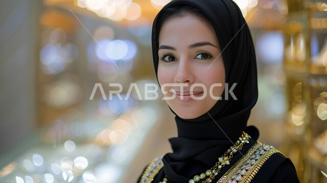 الاهتمام بالأناقة والجمال والمظهر الخارجي, أزياء محجبات عصرية حديثة، مفهوم الأنوثة والنعومة، صورة مقربة لامرأة خليجية سعودية عربية محجبة تنظر إلى الكاميرا بحركات تدل على الثقة بالنفس والسرور